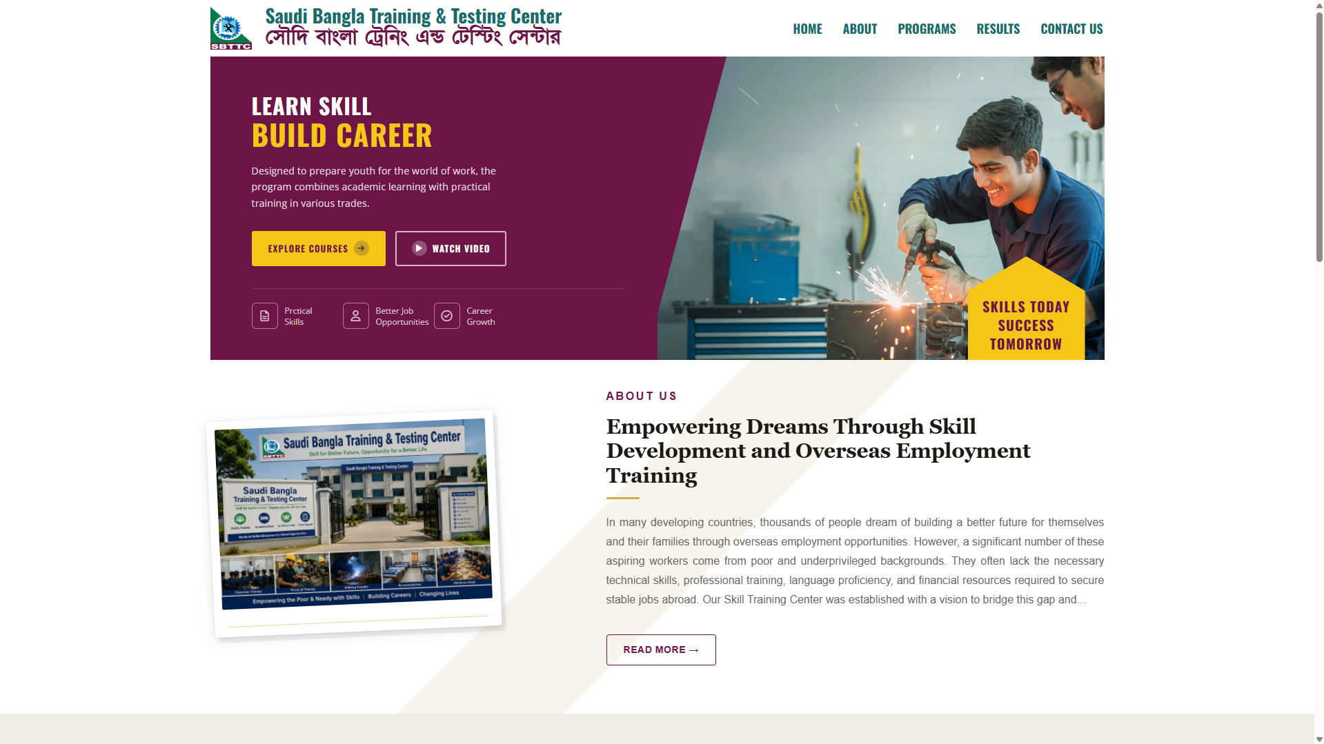 Saudi Bangla Training & Testing Center website preview